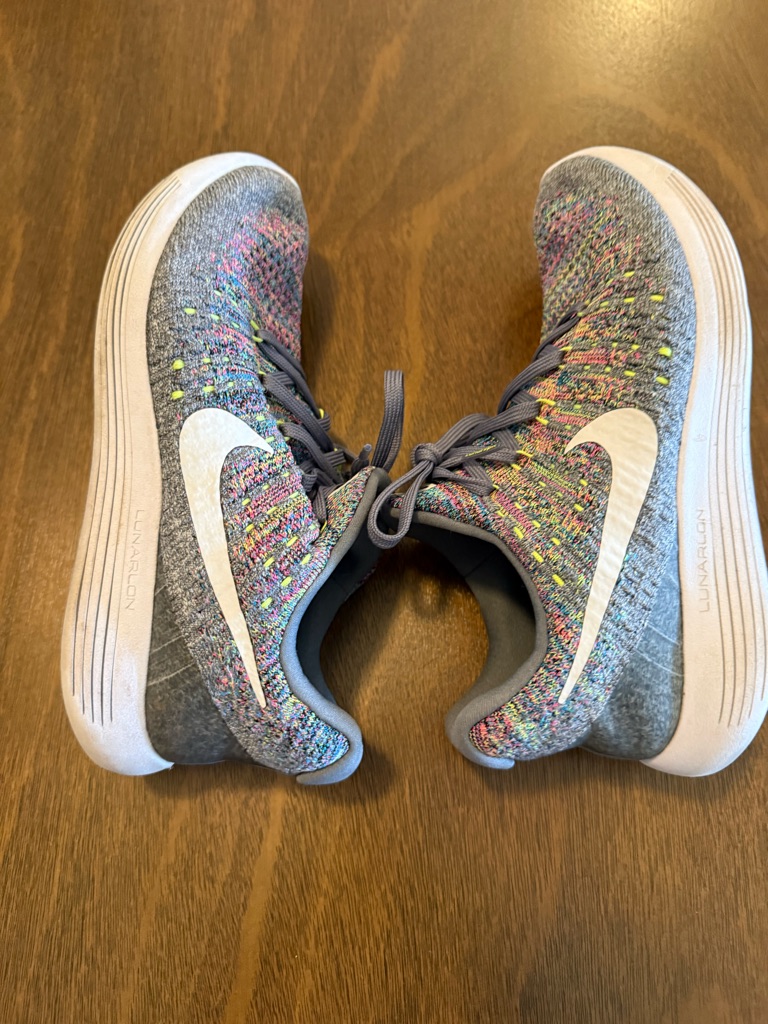 Nike Women’s Gray Multicolor Flyknit Sneakers With White Swoosh